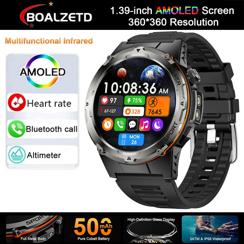 New Military Sports GPS Smart watch AMOLED HD IP68 outdoor NFC Sport Watch Fitness tracker Health monitor BT call LED flashlight