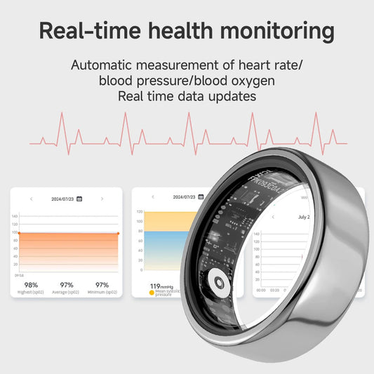 2025 New Smart Ring Blood Pressure Sleep Health Monitoring Multi-sport Modes smartring IP68 Waterproof Remote Care For Men Women