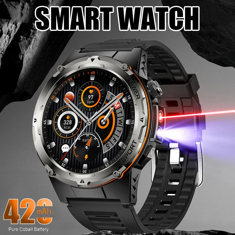 New Military Sports GPS Smart watch AMOLED HD IP68 outdoor NFC Sport Watch Fitness tracker Health monitor BT call LED flashlight