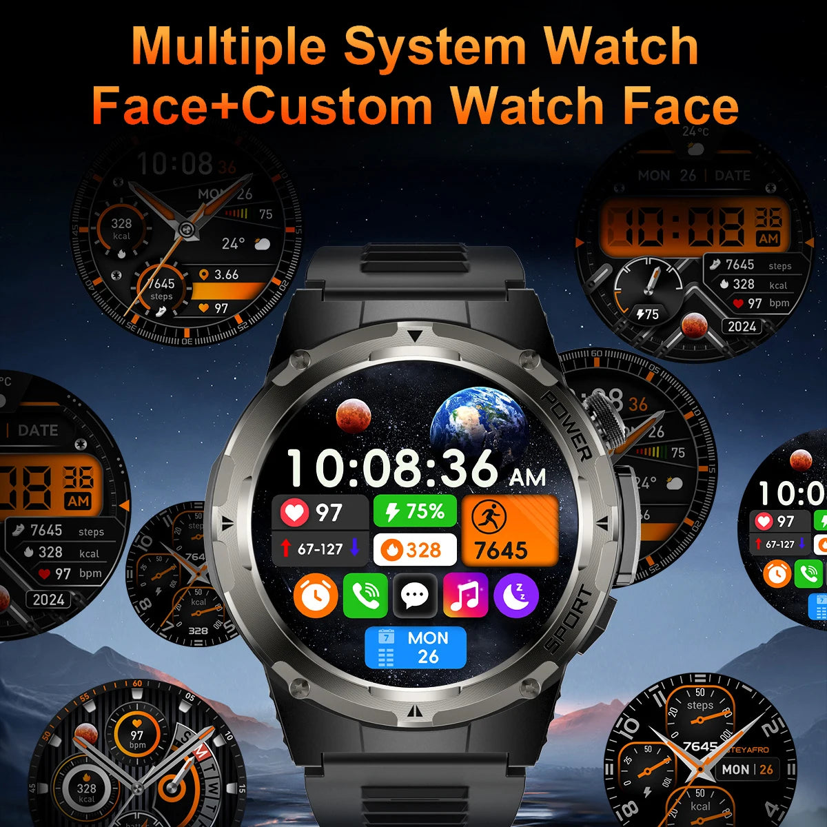 New Military Sports GPS Smart watch AMOLED HD IP68 outdoor NFC Sport Watch Fitness tracker Health monitor BT call LED flashlight