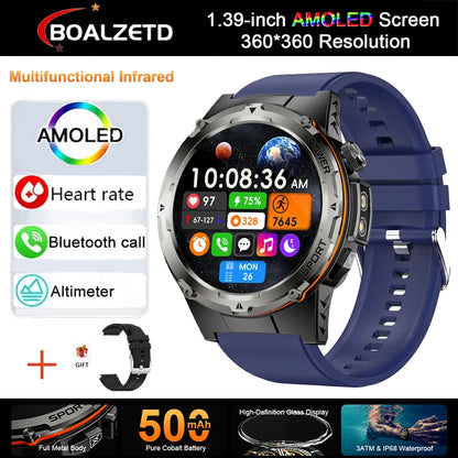 New Military Sports GPS Smart watch AMOLED HD IP68 outdoor NFC Sport Watch Fitness tracker Health monitor BT call LED flashlight